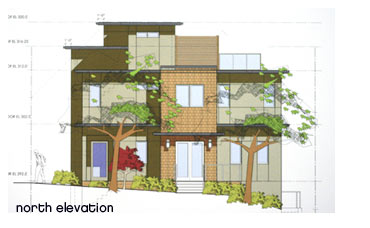 North Elevation of these BuiltGREEN Vancouver Homes for Sale at the GreenView Triplex Homes