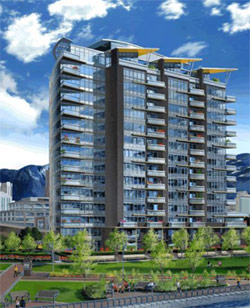 Vancouver waterfront living at the Concord Pacific Coopers Pointe Luxury Condo high-rise tower in False Creek waterfront real estate
